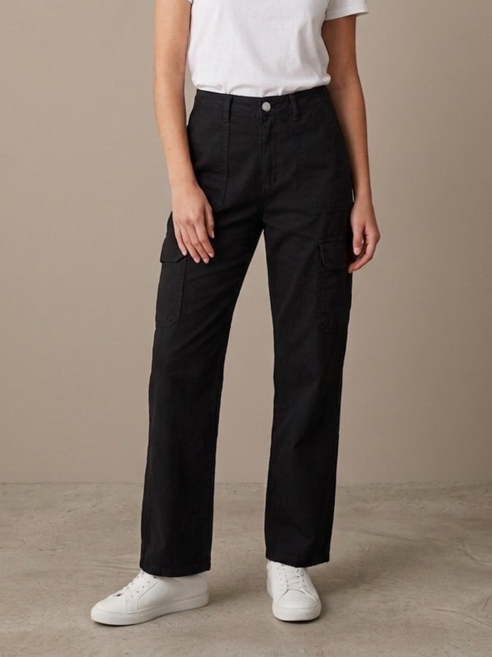 NWT Zara Sz 4 Black Utility Cargo Straight Leg Pants